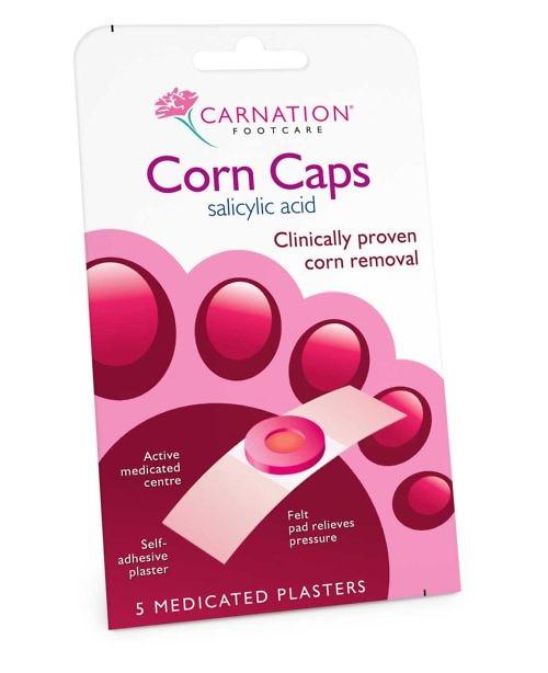 Carnation Footcare Corn Caps are a clinically proven, all-in-one method to remove painful corns